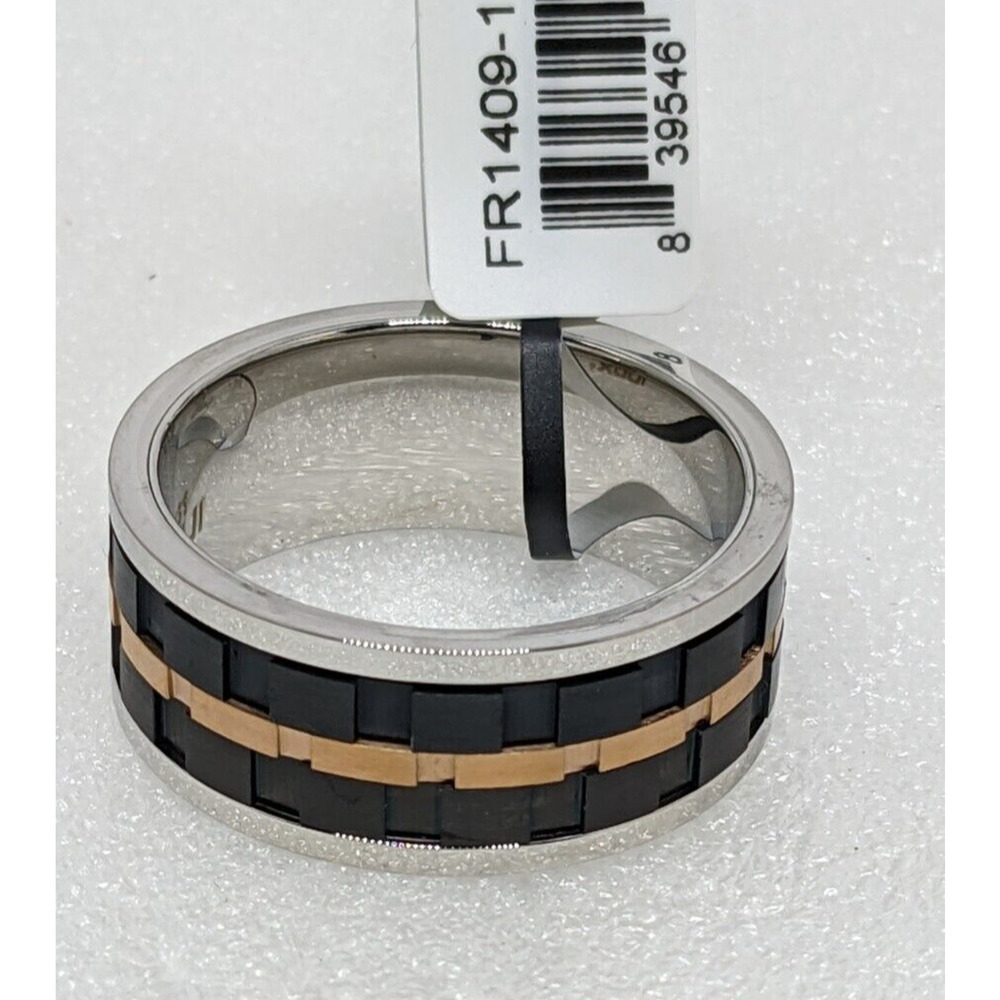 Mens Stainless Steel Ip Black Rose Gold Groove Spinner Ring Inox Size 12 new